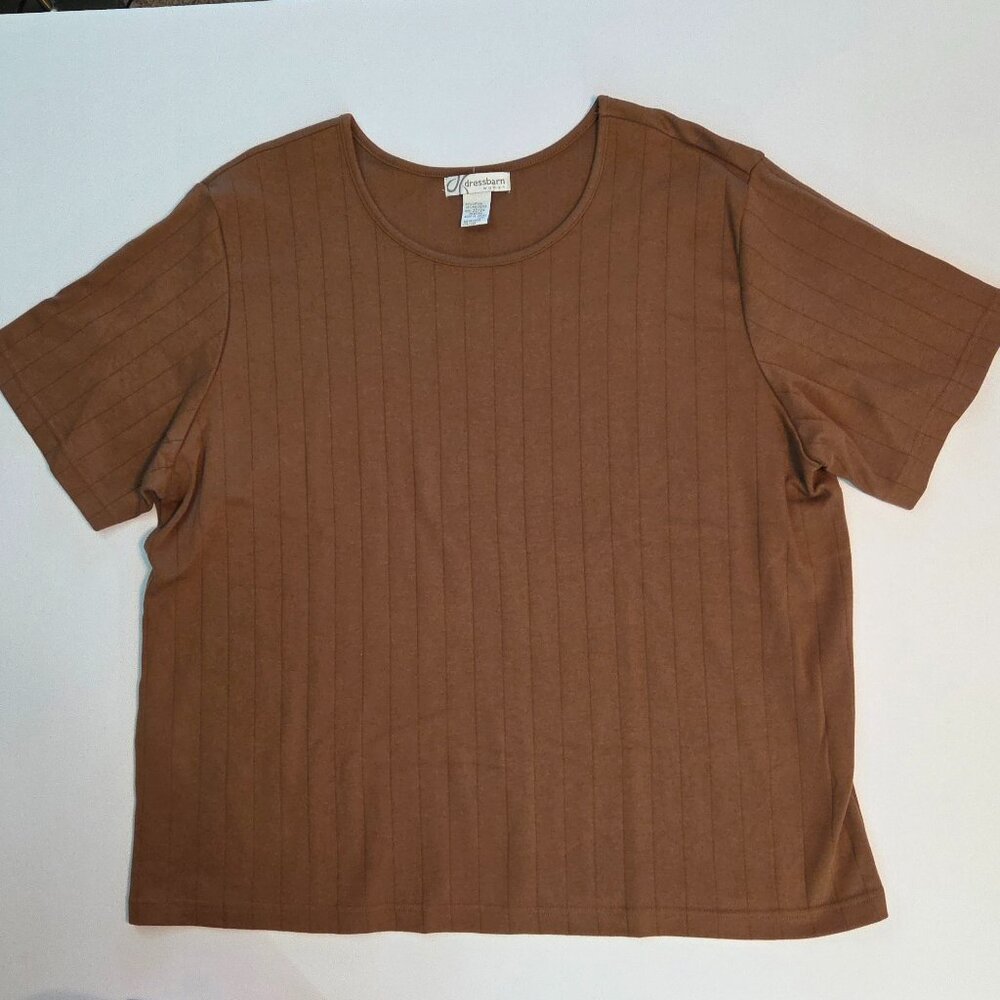 NWOT - Dressbarn Woman Brown Ribbed Knit Short Sleeve Top, Size 22/24